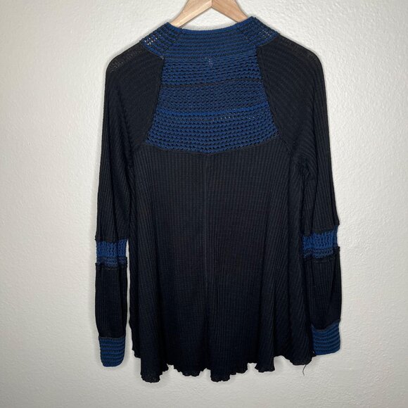 Free People Black Blue Snow Day Knit Thermal Top Medium - Picture 7 of 10